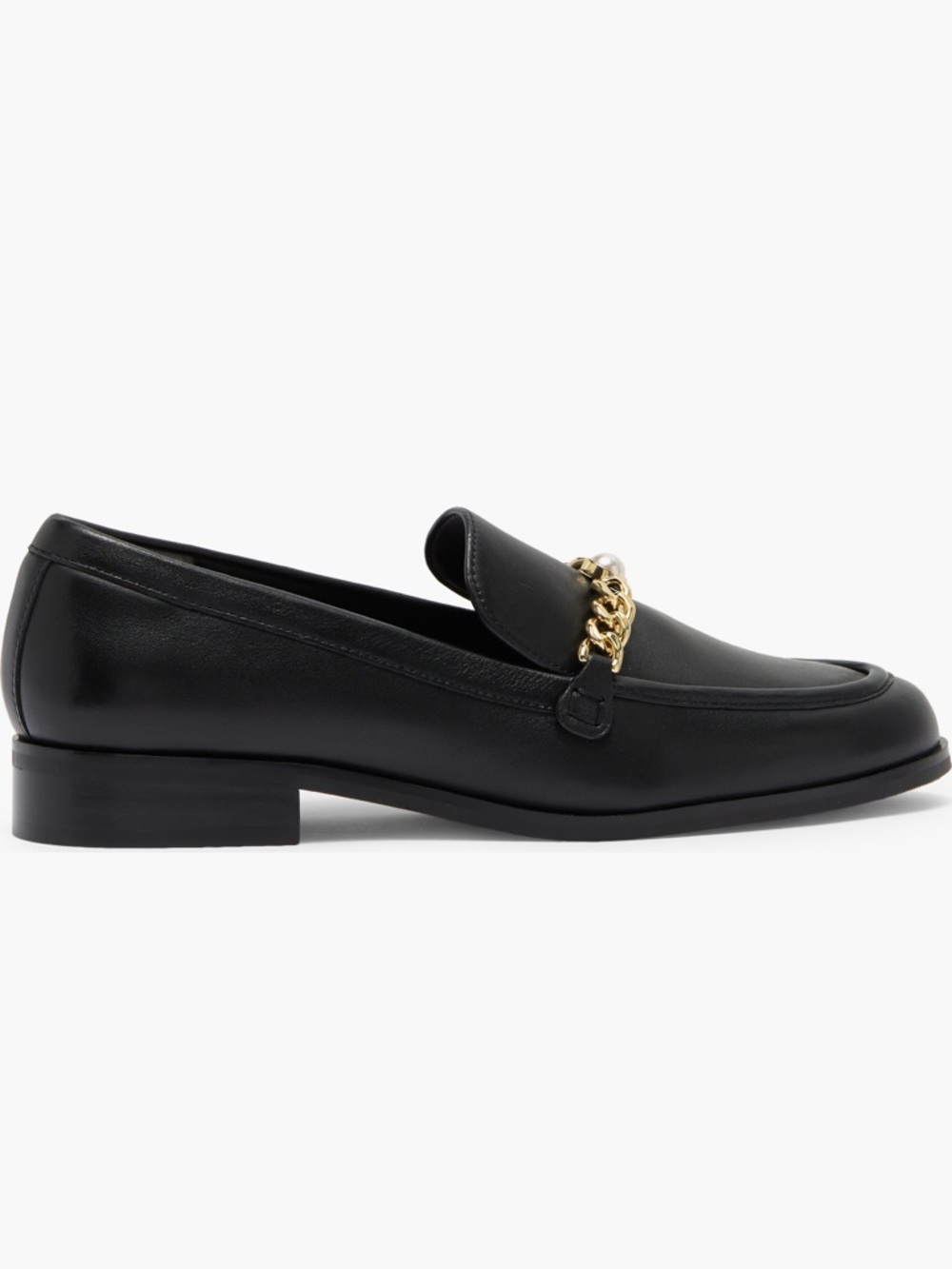 NEW Stuart Weitzman Owen Pearl Chain blk leather loafers 7B